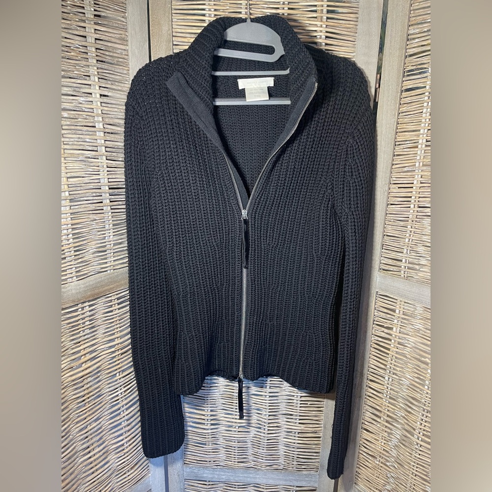 NICOLE FARHI Black Double Zip Cardigan - Medium